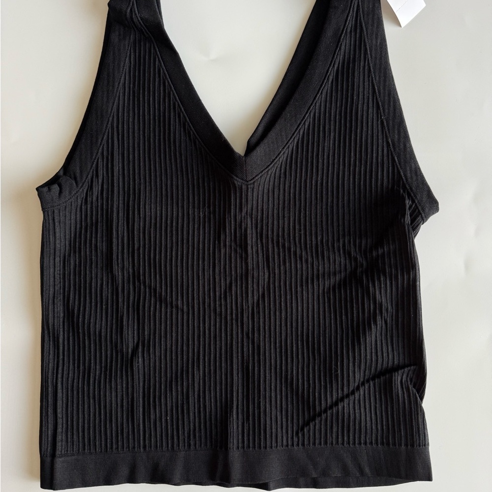 LOFT Black Ribbed V-Neck Tank Top